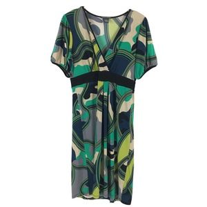 Chelsea & Theodore Dress Large Matte Jersey Short Sleeve Knee Length Green Black